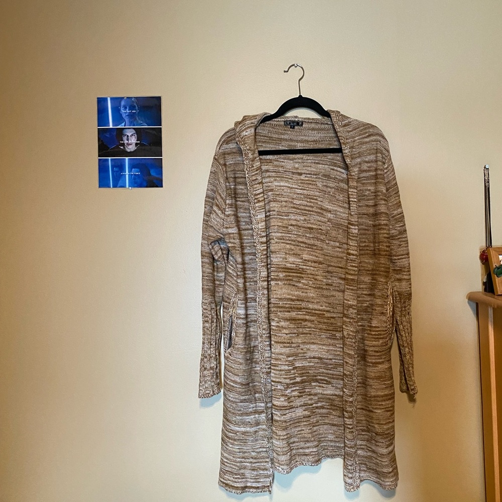 🐆Tan/sand long cardigan with hood🐆